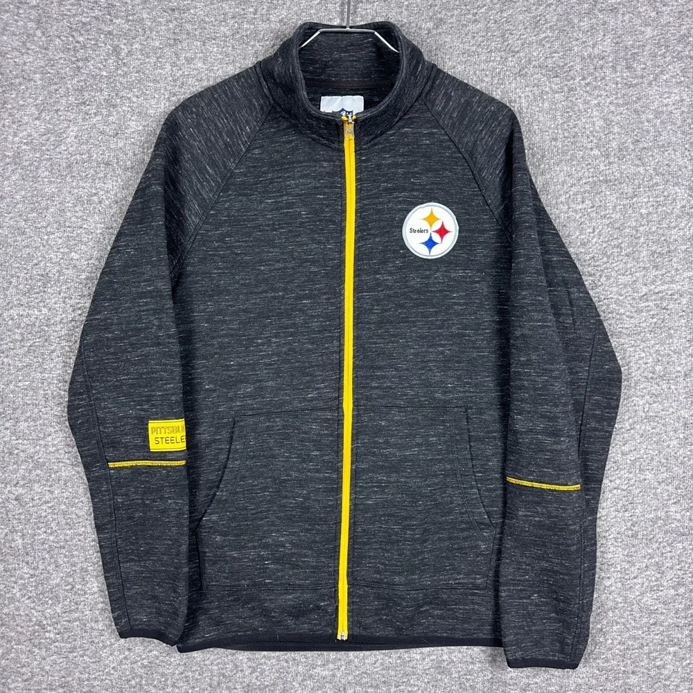NFL Pittsburgh Steelers Jacket‎ Mens Medium Gray Heather Full Zip Pockets Fleece